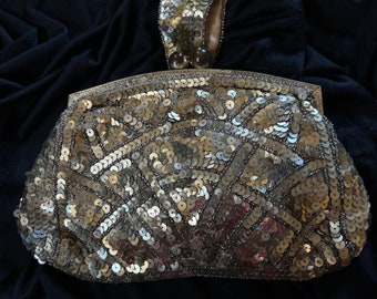 1930s gold sequins evening clutch purse