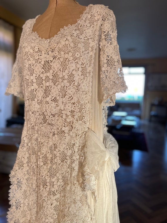 white christmas dresses Antique Irish crochet lace dress . vintage wedding dress . size xs to –  bluefennel main image 0