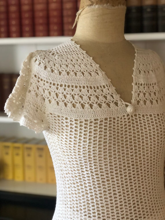 1930s white hand crochet skirt and top - image 3