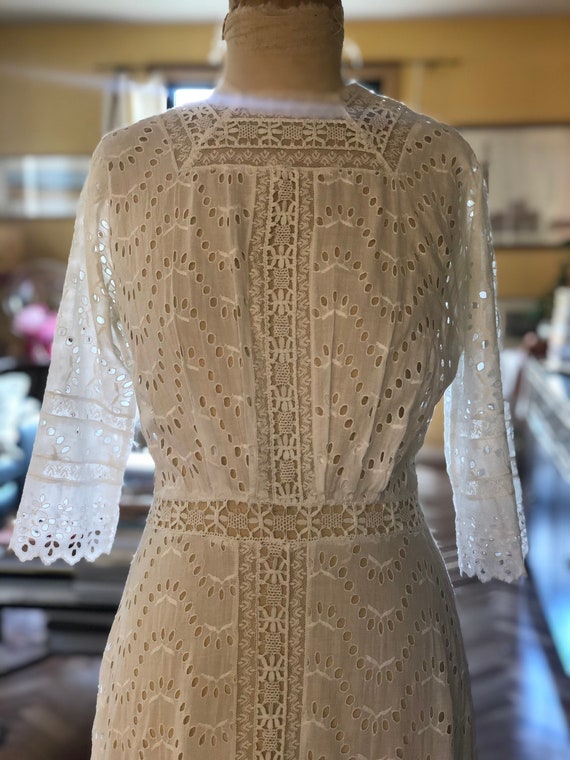 Edwardian white eyelet tea dress