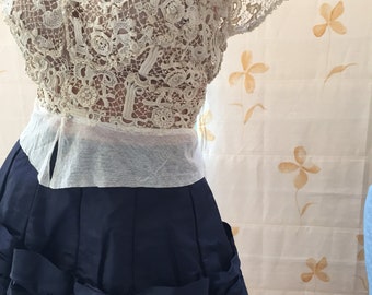 Exquisite Irish Crochet spitzenbluse mit Tüll Netz Schößchen