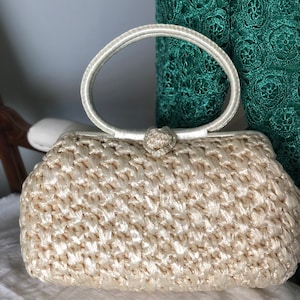 1960s large cream raffia and straw handbag