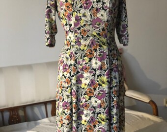 1950s floral crepe house dress