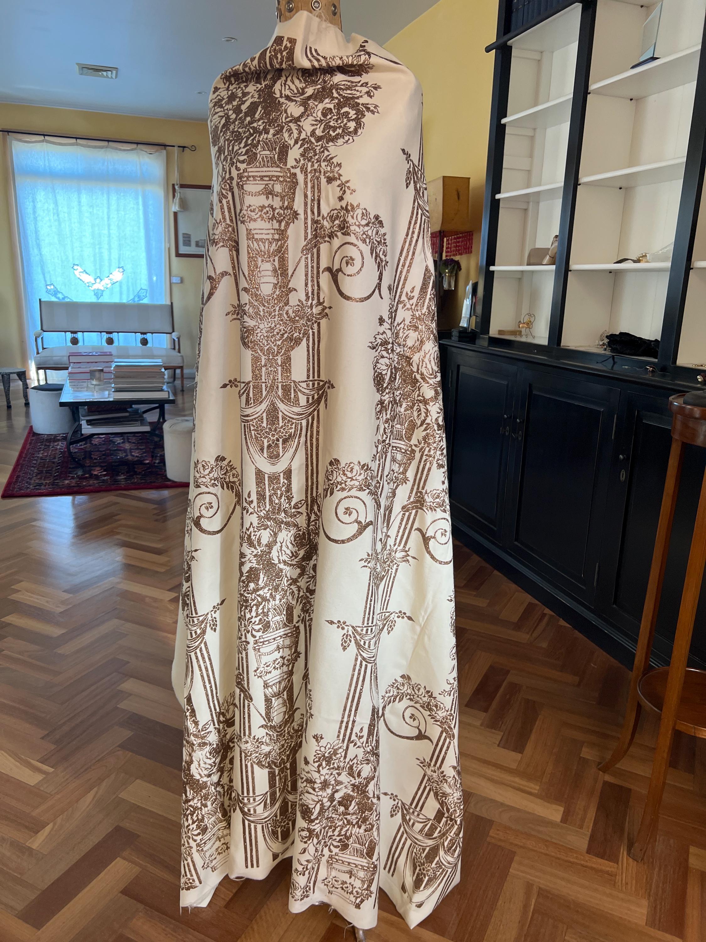 1980s Versace Cream Suiting-wool Yardage Embossed With Elaborate