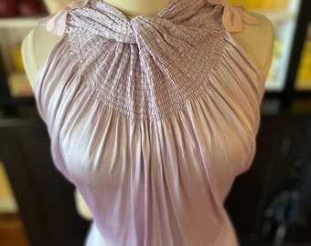 1930s ruched lilac satin gown