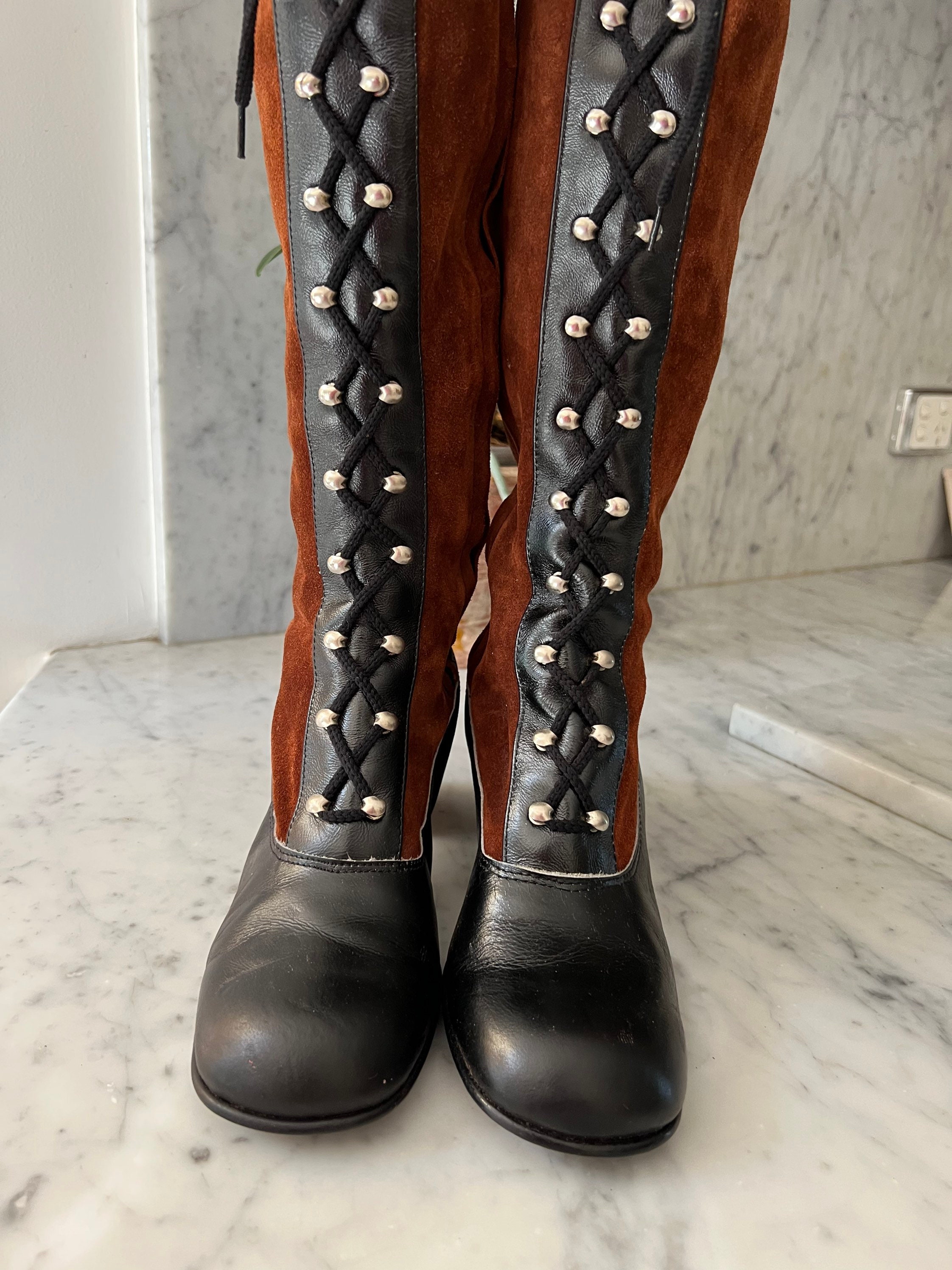 Unused 1960s Mod Leather and Suede Lace up Boots - Etsy