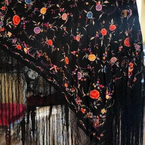 1930s silk embroidered shawl. Spain