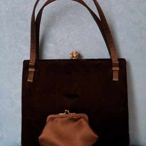 1950s chocolate brown velvet and satin evening bag