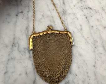 Deco era gold dipped silver mesh evening purse