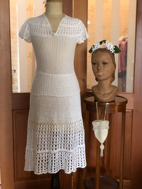 1930s white hand crochet skirt and top - image 1