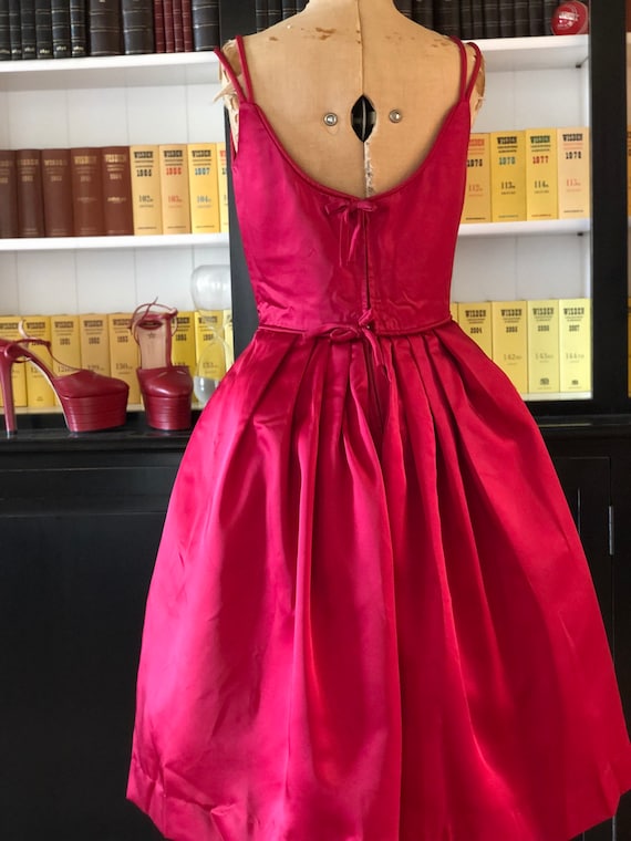 1950s red duchess satin fit and flair cocktail dr… - image 3