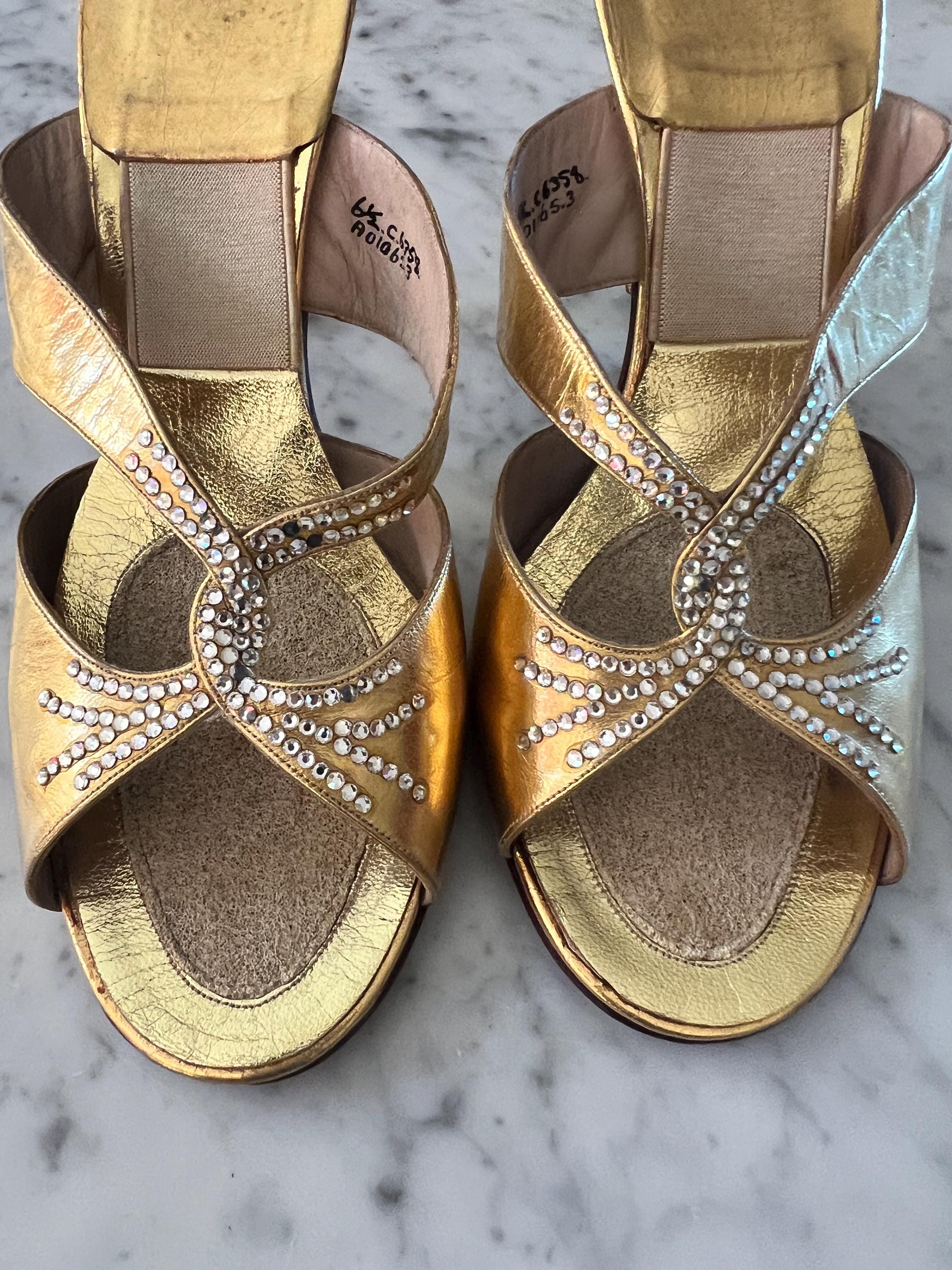 Springolator Mules 1950s Gold Leather and Rhinestone Springolator Mules - Etsy