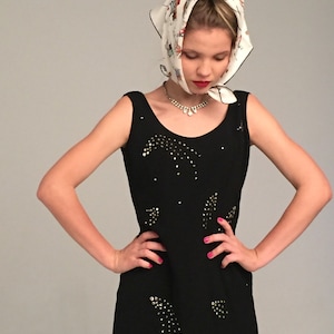 Vintage Lili Diamond designer crepe dress studded with rhinestones. Cocktail evening
