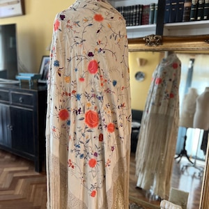 Antique large embroidered silk shawl