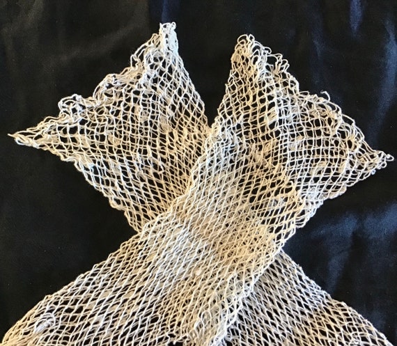 Rare 1910’s woven cotton fishnet wedding gloves - image 8