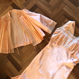 1940s satin and alencon lace nightgown with matching taffeta jacket
