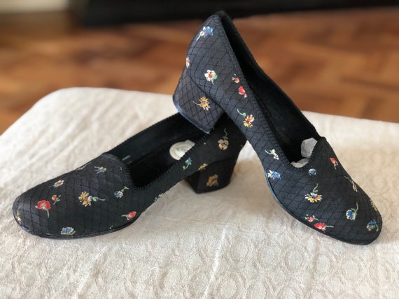 1950s floral pad-stitch silk slippers