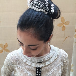 Antique German silver myrtle wedding tiara. 1930s vintage bridal crown.