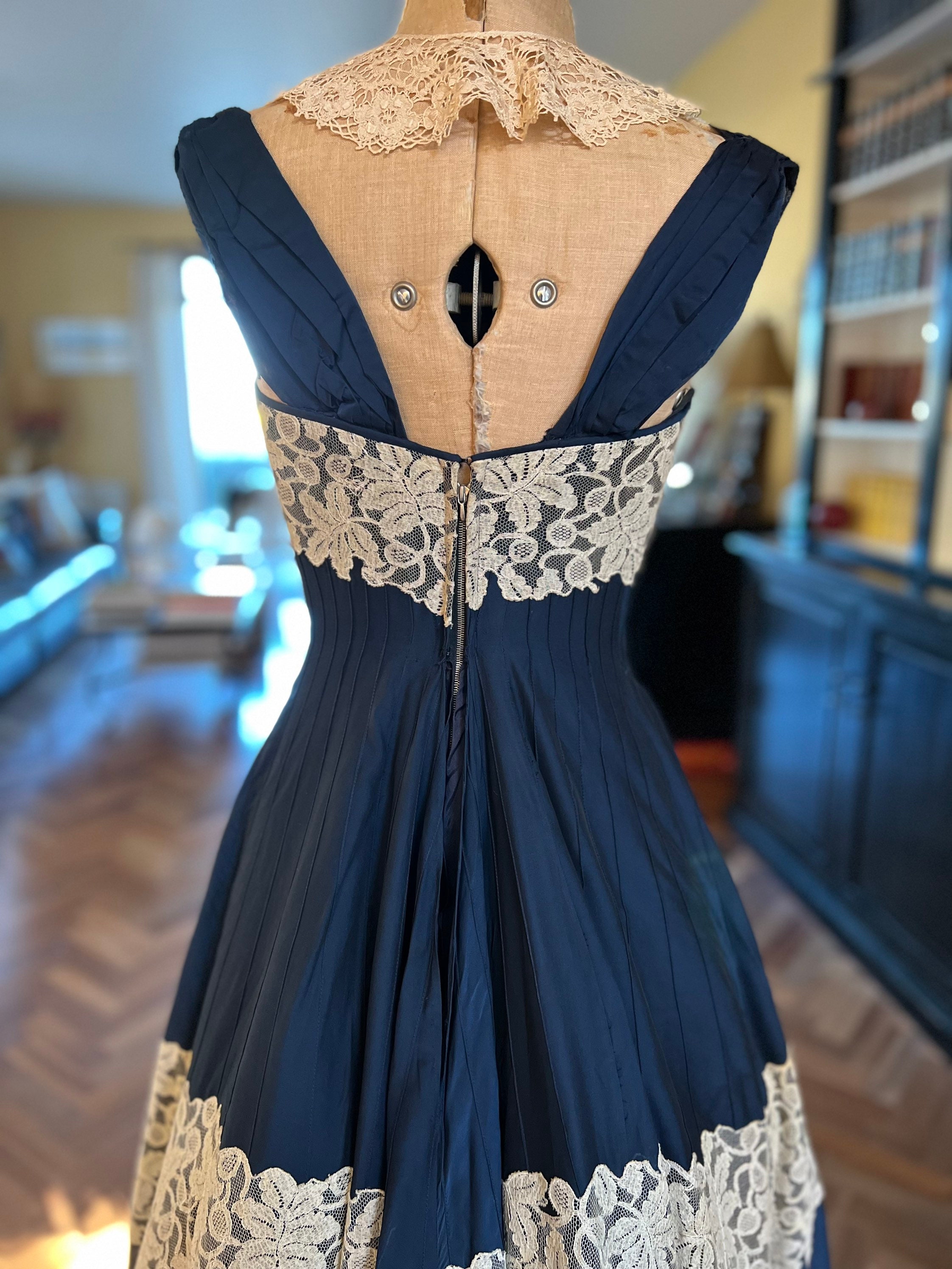 Georgette and Lace Pintucked Fit and Flare 1950s Frock - Etsy