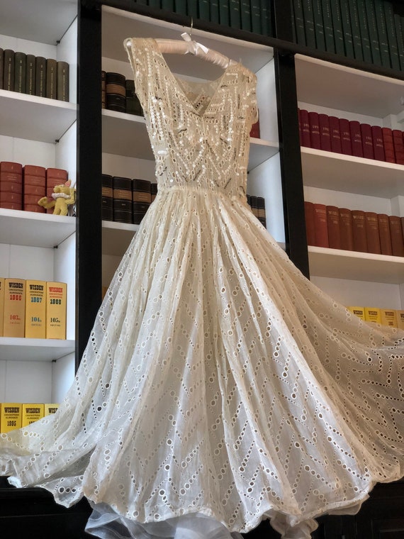 As is silk organza broderie anglais 1950s frock.
