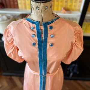 1930s peach taffeta dress with velvet trim