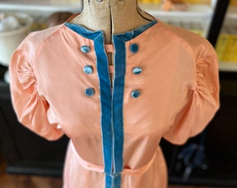 1930s peach taffeta dress with velvet trim