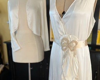 1920s liquid satin bride dress with slip and bolero