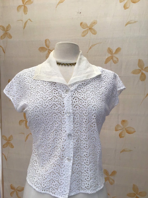 Broderie anglais 1950s summer blouse - image 6