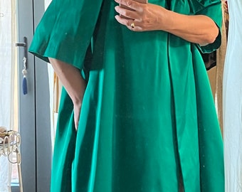 1950s emerald green satin swing opera coat
