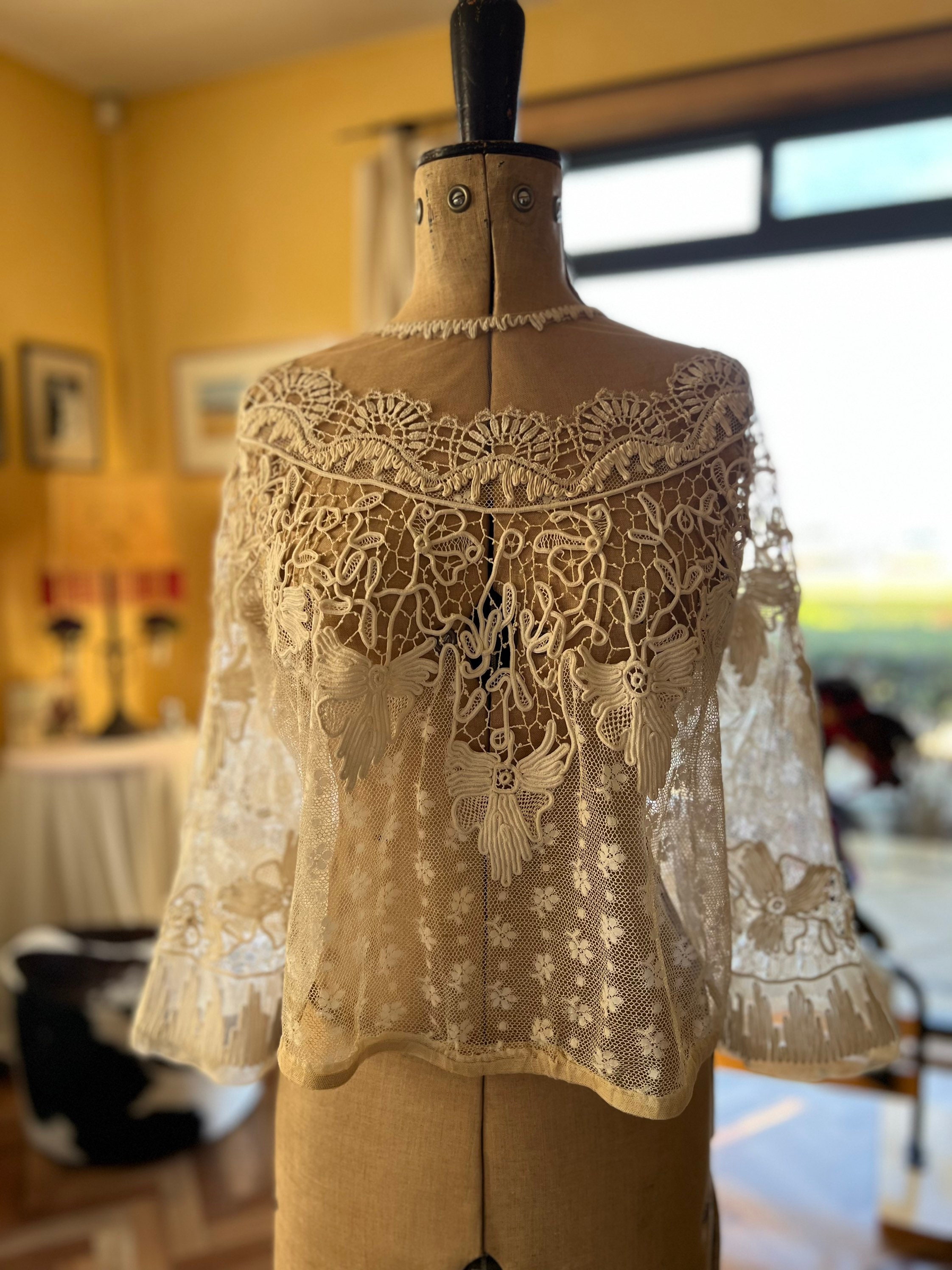 Edwardian Lace, Tulle and Heavily Corded Blouse. - Etsy Edwardian Lace, Tulle and Heavily Corded Blouse. - Etsy