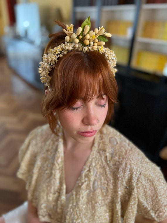 Vintage Cream Floral Headpiece Amazon.com : KorViSHOW Vintage Rose Flower Crown - Golden  main image 3