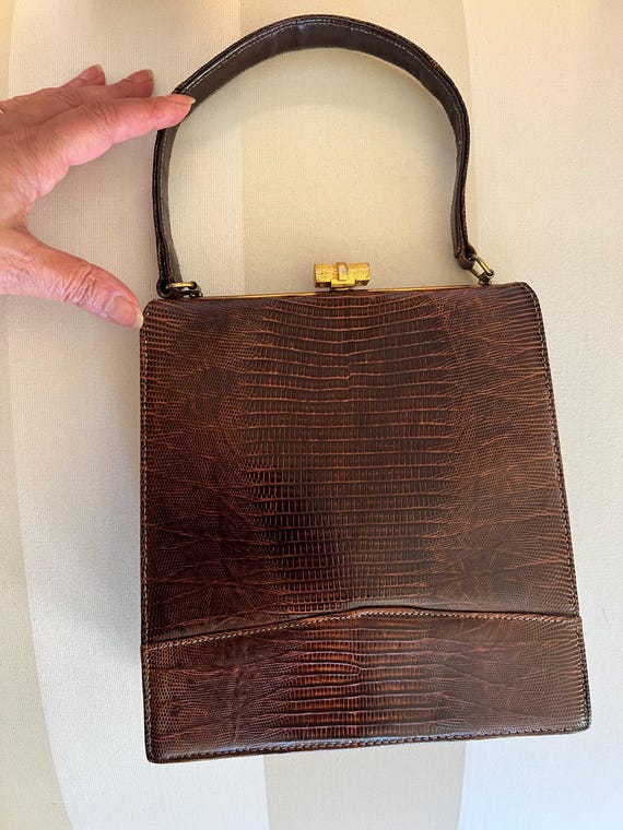 1950年代の茶色のトカゲ革ハンドバッグ - Etsy 日本