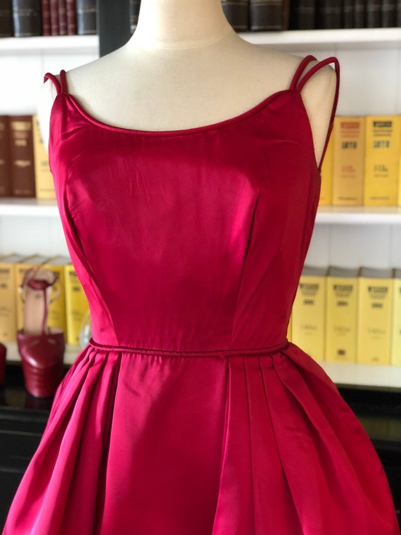 1950s red duchess satin fit and flair cocktail dr… - image 5