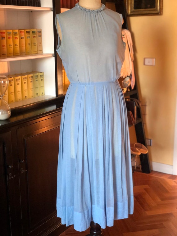 1950s ice blue organdy frock