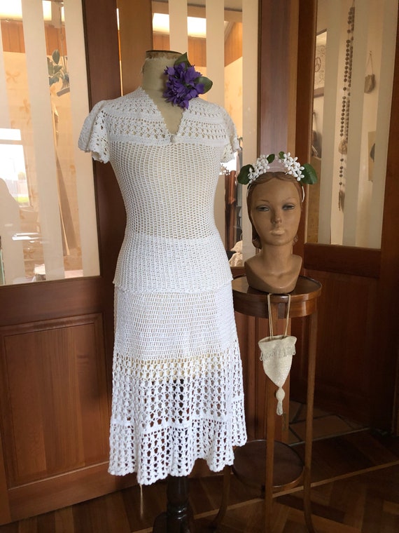 1930s white hand crochet skirt and top - image 2