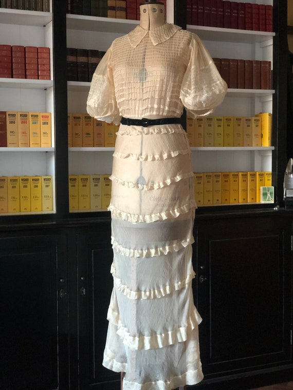 1930s gauzy silk chiffon pintucked gown