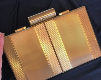 Rare deco gold tone slice thin compact clutch purse