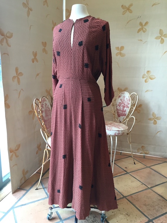 1940s vintage glass beaded crepe evening gown