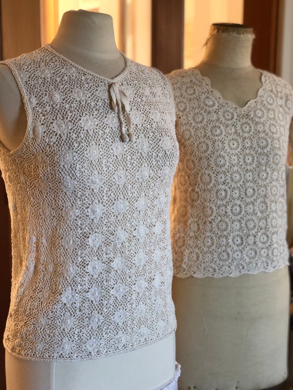 1960s hand crocheted shell top with bauble buttons - image 4