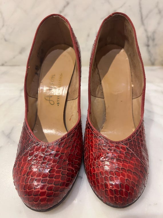 fitted lace wedding dress Dior Red Snakeskin Zipper Heels – Treasures of NYC