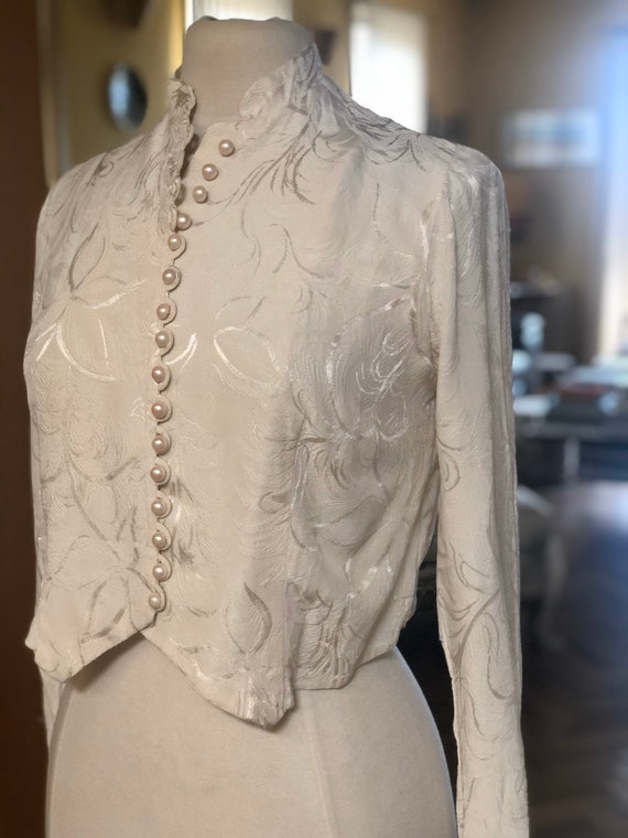 1940s embossed silk crepe bolero has jacket