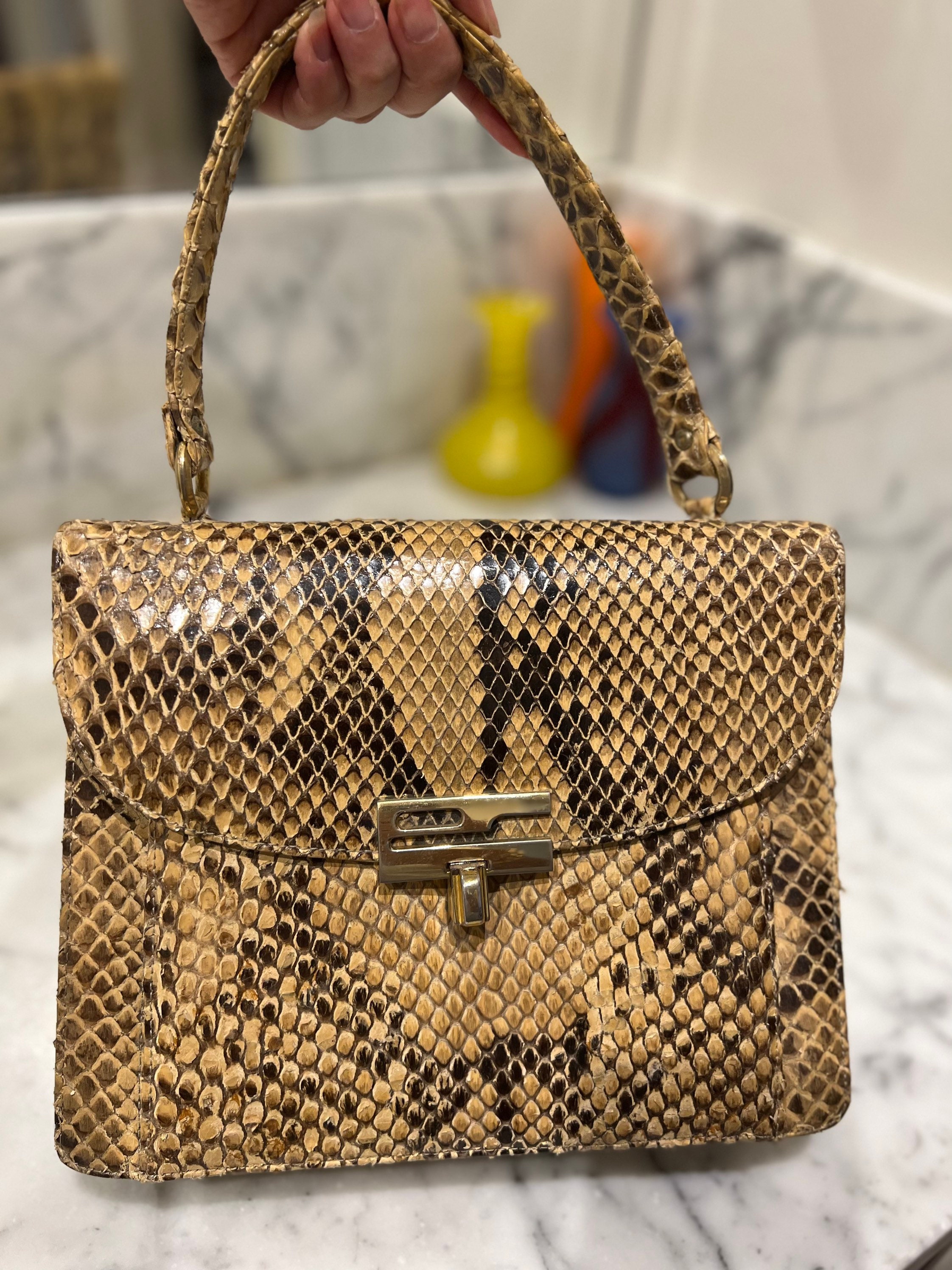 Becks Minero muy Bolsa de piel de serpiente Pierre Cardin estilo Kelly de la - Etsy España