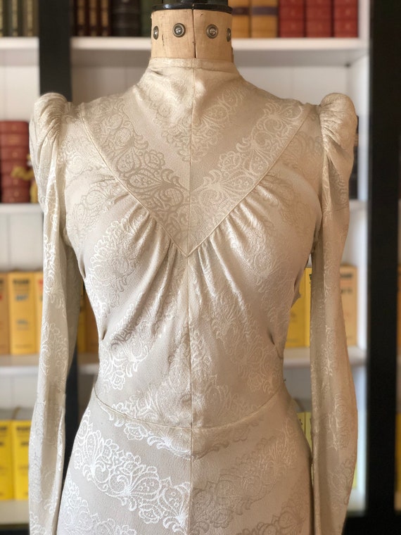 1930s liquid silk jacquard crepe wedding dress
