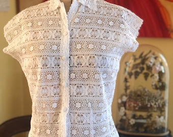 1940s white cotton lace blouse