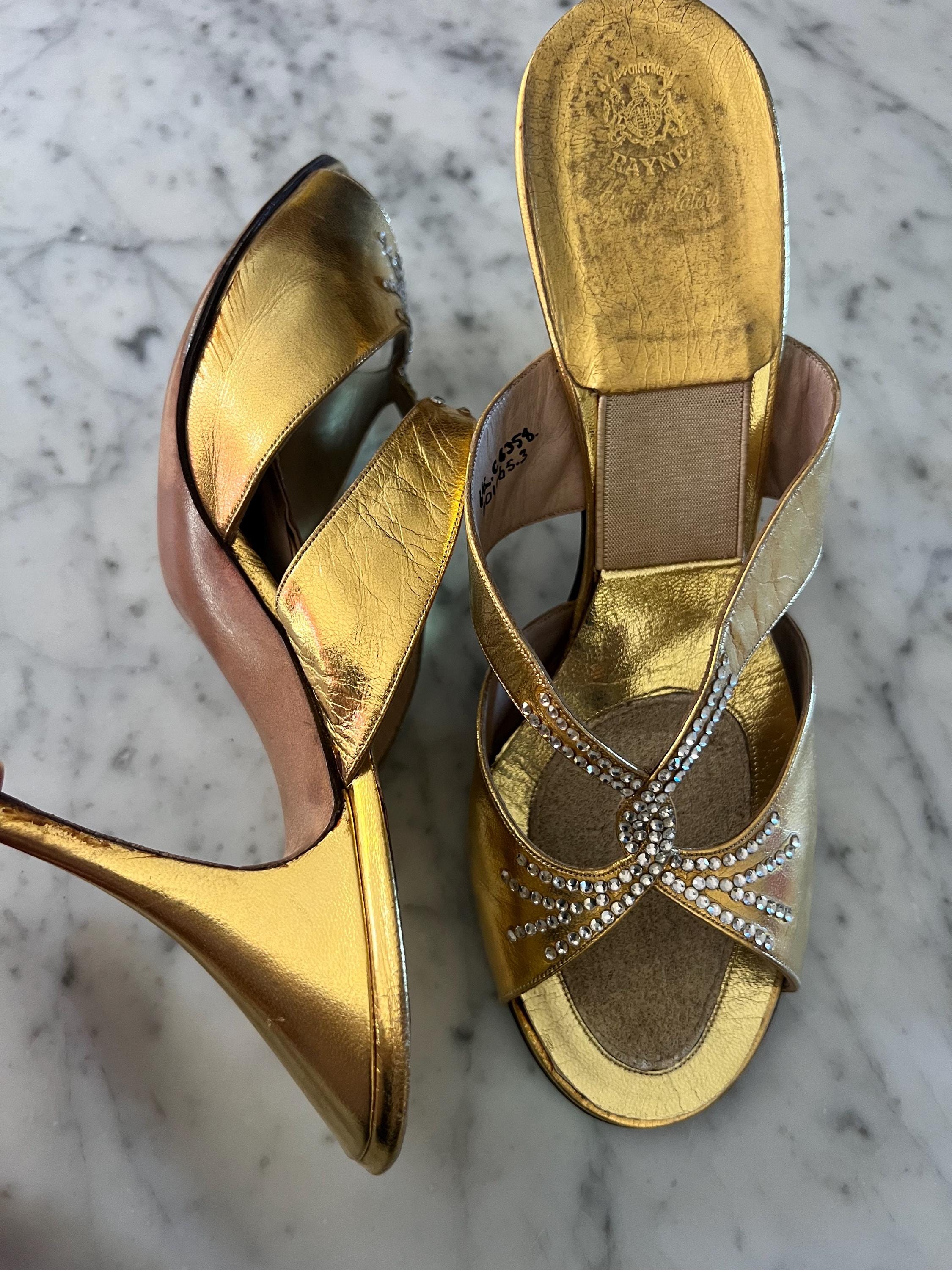 Springolator Mules 1950s Gold Leather and Rhinestone Springolator Mules - Etsy