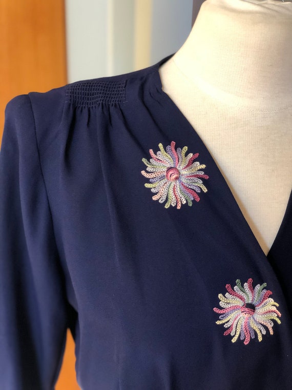 1940s rayon crepe cocktail dress with embroidered
