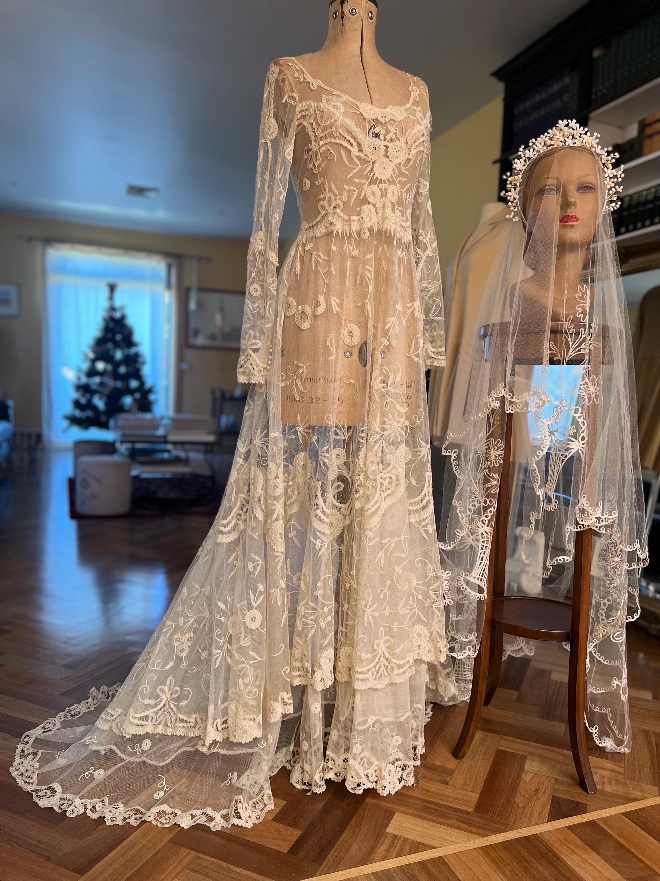 Antique Brussels lace bridal gown museum quality Antique Brussels lace bridal gown museum quality