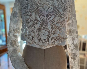 Irish crochet blouse with tulle lining