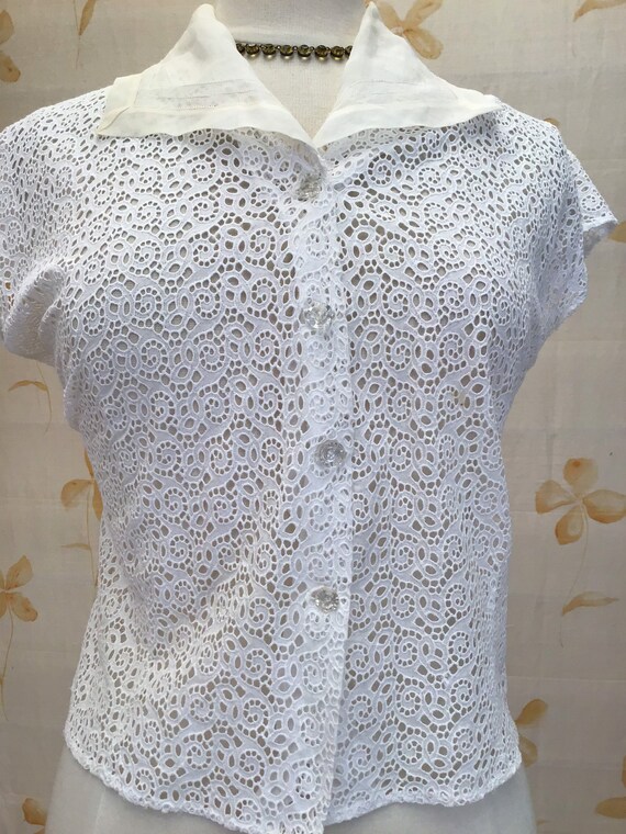 Broderie anglais 1950s summer blouse - image 5