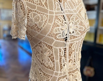 1930s hand stitched lace blouse